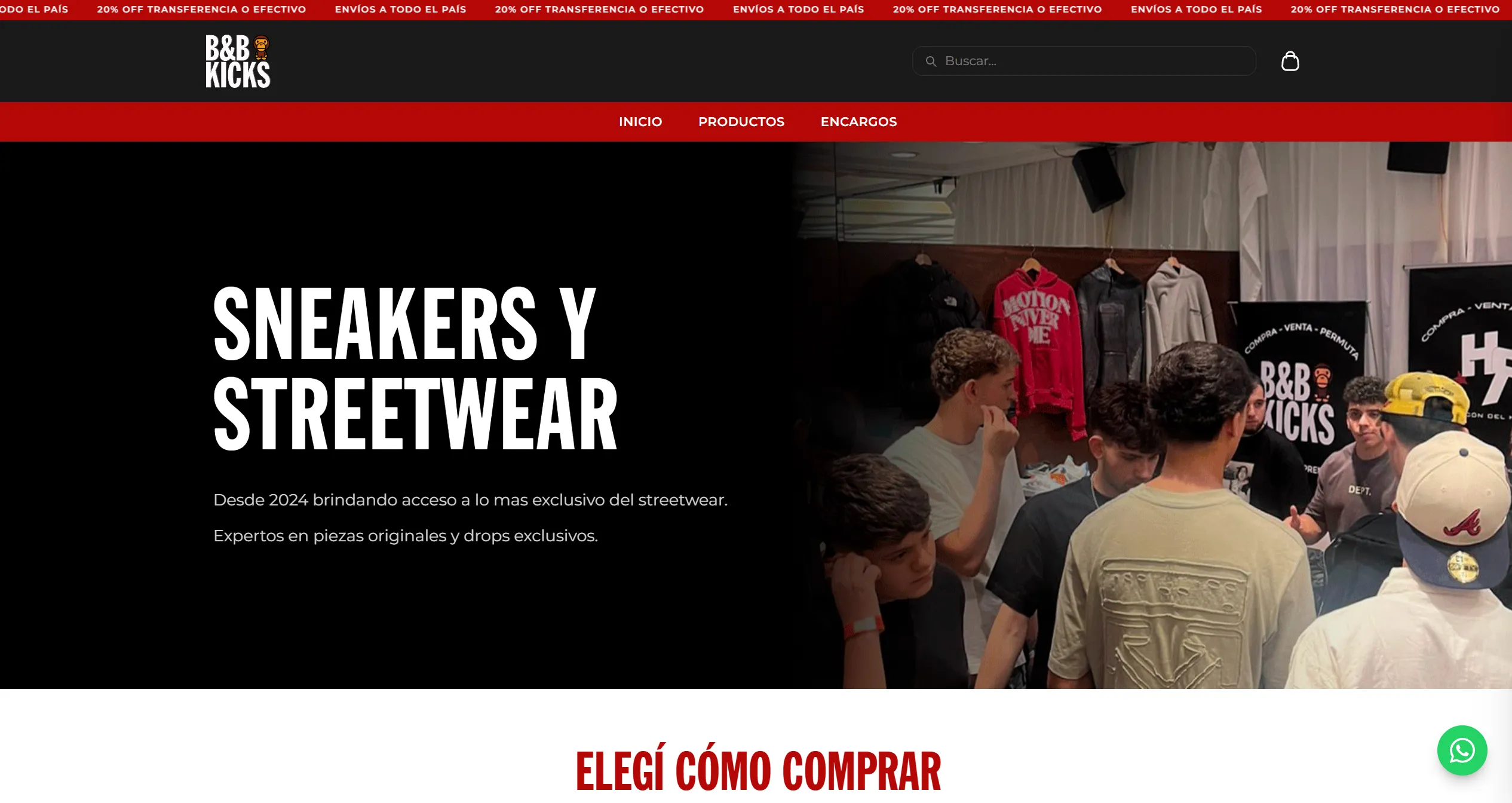 Captura del sitio B&B Kicks